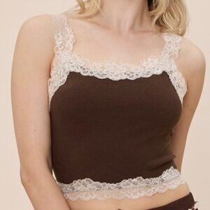NOTHING BASIC BROWN LACE TANK TOP